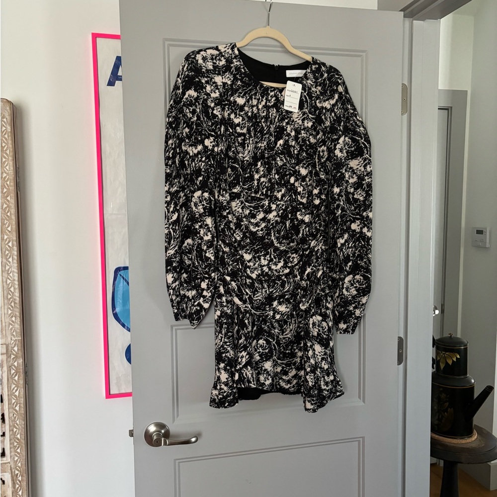 Jonathan Simkhai Black and White Bodycon Dress with Bishop Sleeves